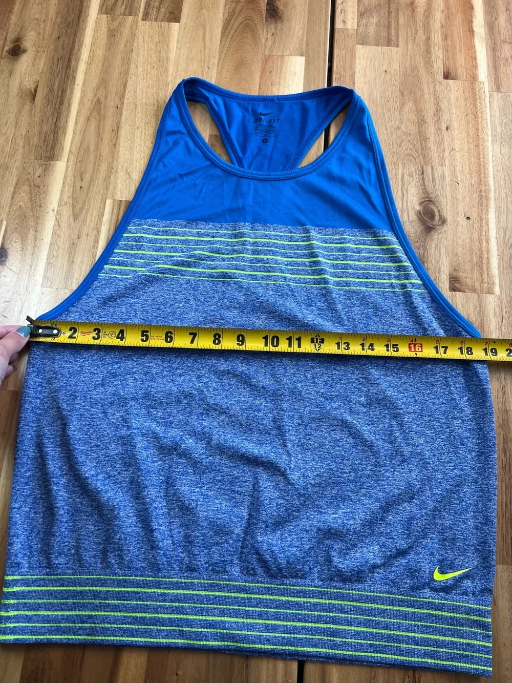 Nike Dri-FIT Racerback Tank Top Blue Neon Stripe Athletic Workout Women’s Medium